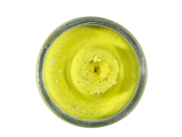 Berkley - Pstruhové těsto PowerBait Natural Scent glitter 50g, Sunshine yellow, Liver