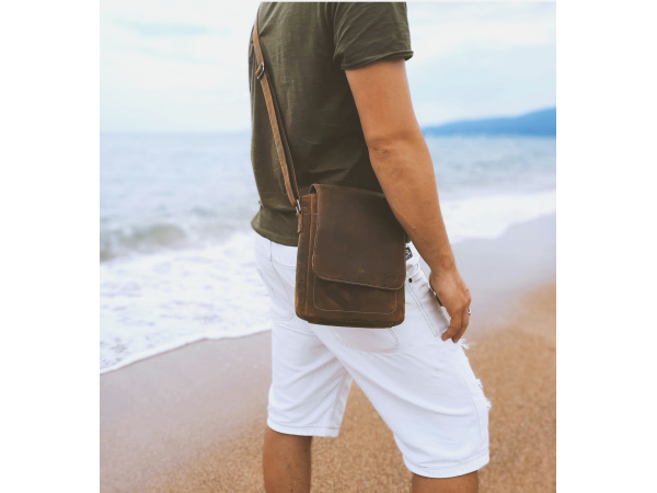 MERCUCIO - Pánské kožené crossbody - tmavěhnědá kůže hunter V 250909