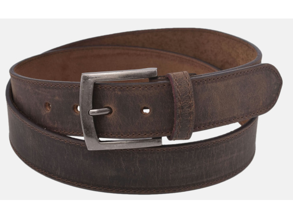 MERCUCIO - Pánský kožený opasek 747 - tmavý tan prošitý přezka Vincent, 120cm