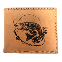MERCUCIO - Kožená peněženka sv. hnědá - Štika s prutem
