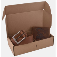 MERCUCIO - Set kožený opasek a kožená peněženka - vzor Pstruh - pap. krabička