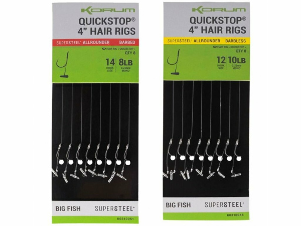 KORUM - Návazec Big Fish Quickstop 4” Hair Rigs Barbed bal.8ks 10cm