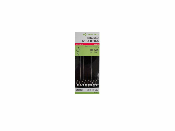 KORUM - Návazec Big Fish Braided 6” Hair Rigs Barbed bal.8ks 15cm 15lb braid