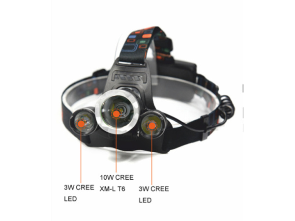 TRIXLINE - Čelovka 10W CREE XM-L, T6+2X3W, 400 Lumens