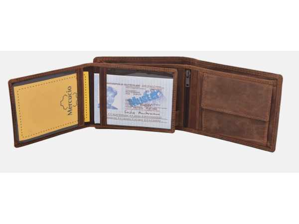 MERCUCIO - Set kožená peněženka a kožená klíčenka - vzor Jelen hlava embos - dřev. krab.