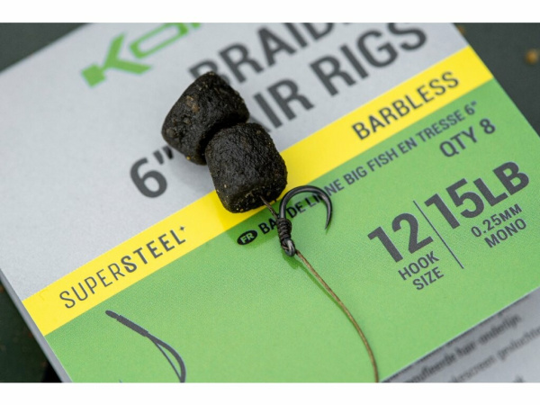 KORUM - Návazec Big Fish Braided 6” Hair Rigs Barbed bal.8ks 15cm 15lb braid
