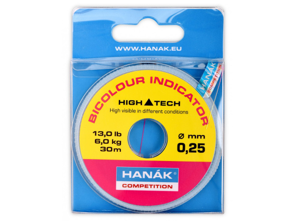 HANÁK - Bicolour indicator line 30m / 0,22mm / 5kg - žlutá-růžová