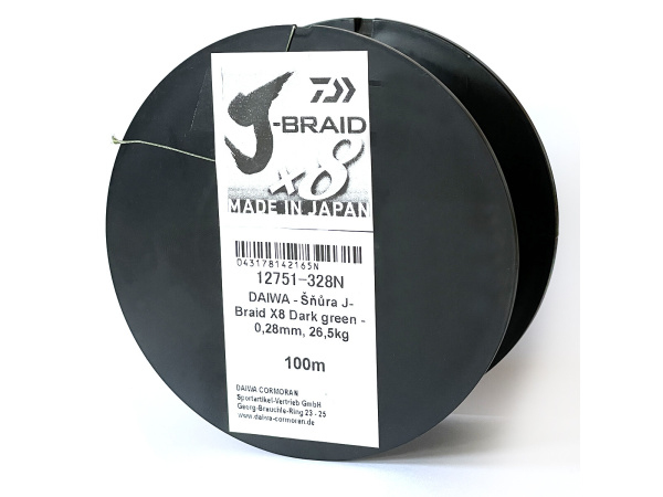 DAIWA - Šňůra J-Braid X8 Dark green - 0,28mm, 26,5kg, 100m