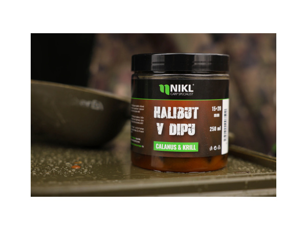 Nikl Black halibut pelety v dipu Calanus & Krill 15+20mm, 250ml