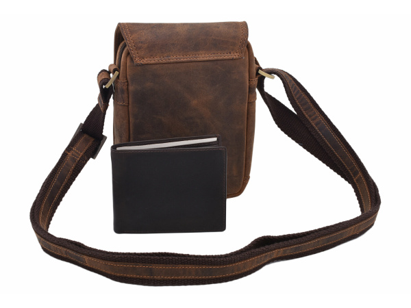 MERCUCIO - Pánské kožené crossbody - tmavěhnědá kůže hunter V