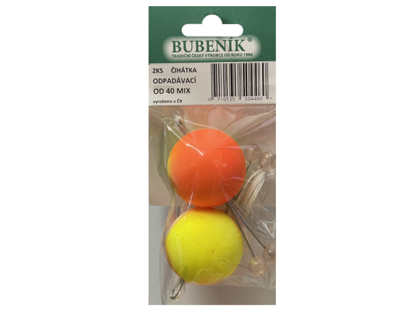 Bubeník - Číhátko odpadávací s provázkem  červeno/žluté 40mm, 2ks