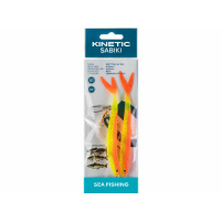Kinetic - Návazec Sabiki Soft Tail UV rig 130cm 0,80mm vel.8/0 - Yellow/Orange Fire Tail