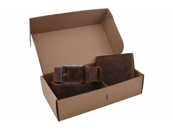 MERCUCIO - Set kožený opasek a kožená peněženka - vzor Sumec