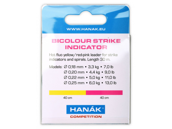 HANÁK - Bicolour indicator line 30m / 0,22mm / 5kg - žlutá-růžová