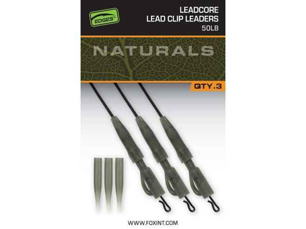 FOX - Montáž Naturals Leadcore Power Grip Lead Clip Leaders, 75cm, 3ks, 50lb