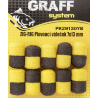 GRAFF - ZIG RIG, Plovoucí váleček 7x13mm, černá žlutá, 10ks