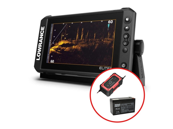 Lowrance - Sonar Elite FS 9 se sondou Active Imaging 3v1 + baterie 12V/7Ah + nabíječka Geti 6A 12V