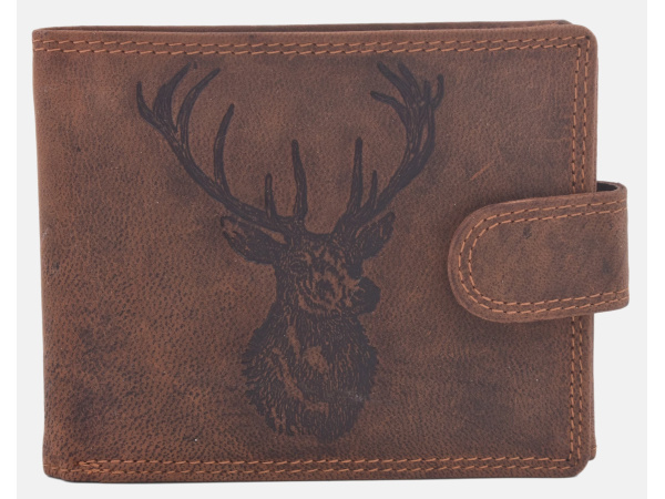 MERCUCIO - Set kožená peněženka a kožená klíčenka - vzor Jelen hlava embos - dřev. krab.