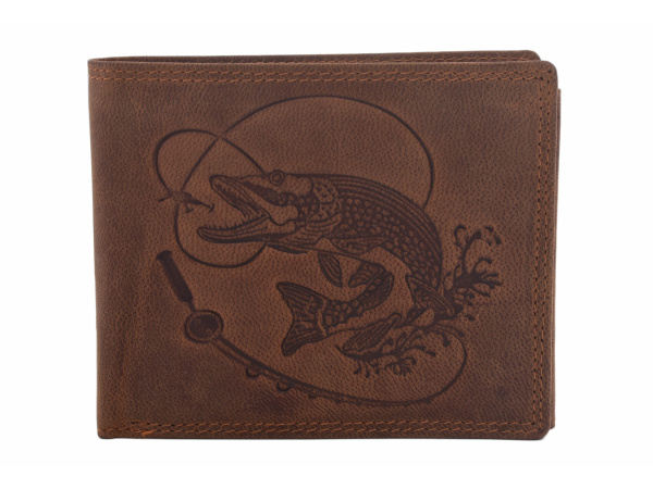 MERCUCIO - Set kožený opasek a kožená peněženka - vzor Štika prut