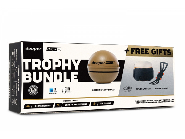 Deeper - Sonar Trophy Bundle, set CHIRP+ 2, držák na prut, svítilna power Lanter