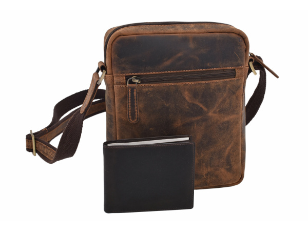 MERCUCIO - Pánské kožené crossbody - tmavěhnědá kůže hunter