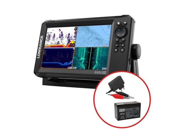 Lowrance - Sonar EAGLE 9 se sondou TripleShot HD + baterie 12V/7Ah + nabíječka 0,75A/6/12V