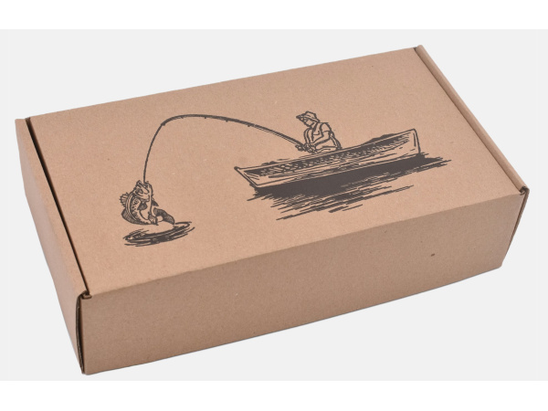 MERCUCIO - Set kožený opasek a kožená peněženka - vzor Pstruh - pap. krabička