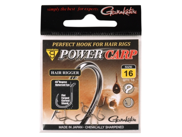 Gamakatsu - Háčky Power carp hair rigger, vel. 16, bal. 10ks, NS black - VÝPRODEJ