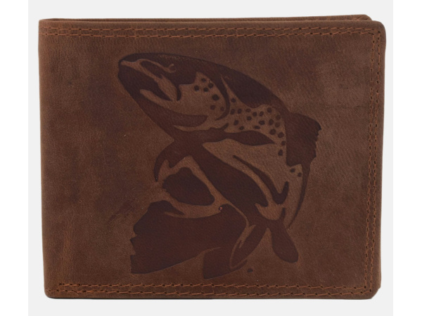 MERCUCIO - Set kožený opasek a kožená peněženka - vzor Pstruh - pap. krabička