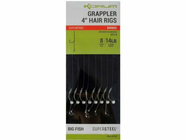 KORUM - Návazec Grappler 4” Hair Rigs Barbed bal.8ks 10cm