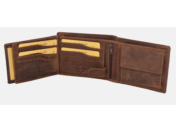 MERCUCIO - Set kožená peněženka a kožená klíčenka - vzor Jelen hlava embos - dřev. krab.